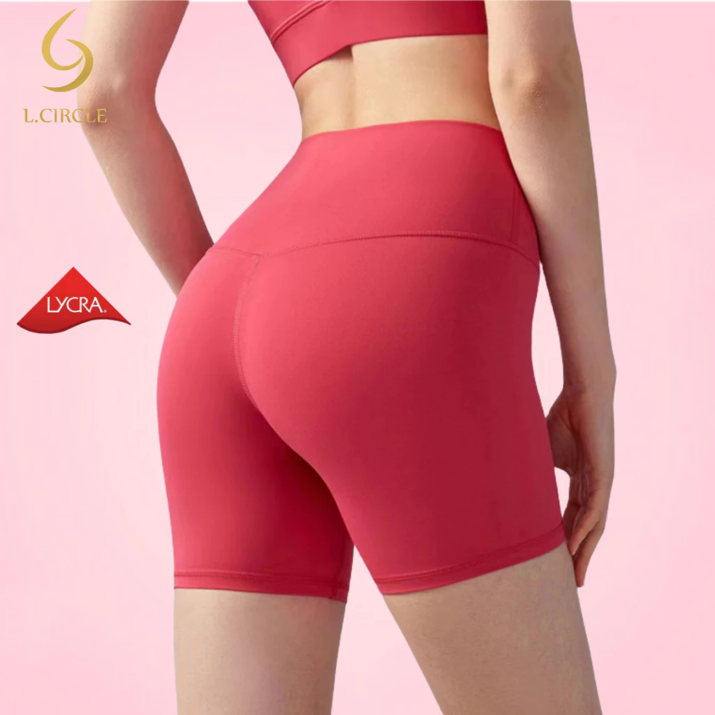 L.CIRCLE(Lycra)Sports Yoga Short Pants No Front Seam Lycra Fabric Gym Workout Quarter Pants