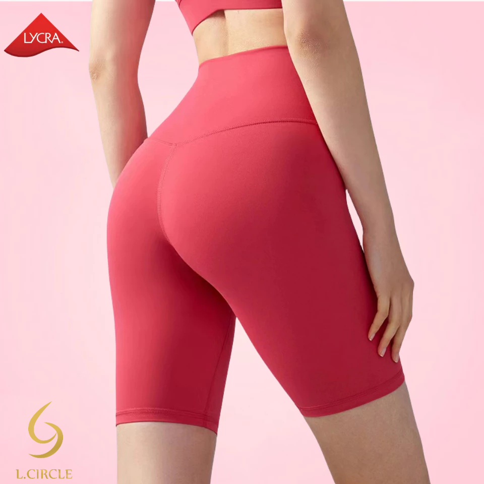 L.CIRCLE(Lycra)Sports Yoga Short Pants No Front Seam Lycra Fabric Gym Workout Fifth Pants
