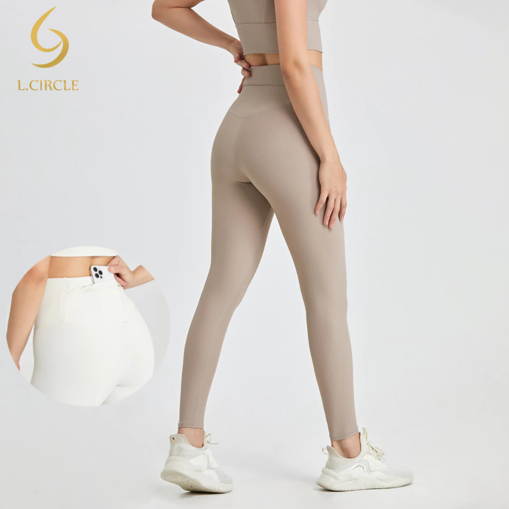 L.CIRCLEกางเกงโยคะเอวสูงยกสะโพกซี่โครงผ้าวิ่งกีฬา Legging ฟิตเนส