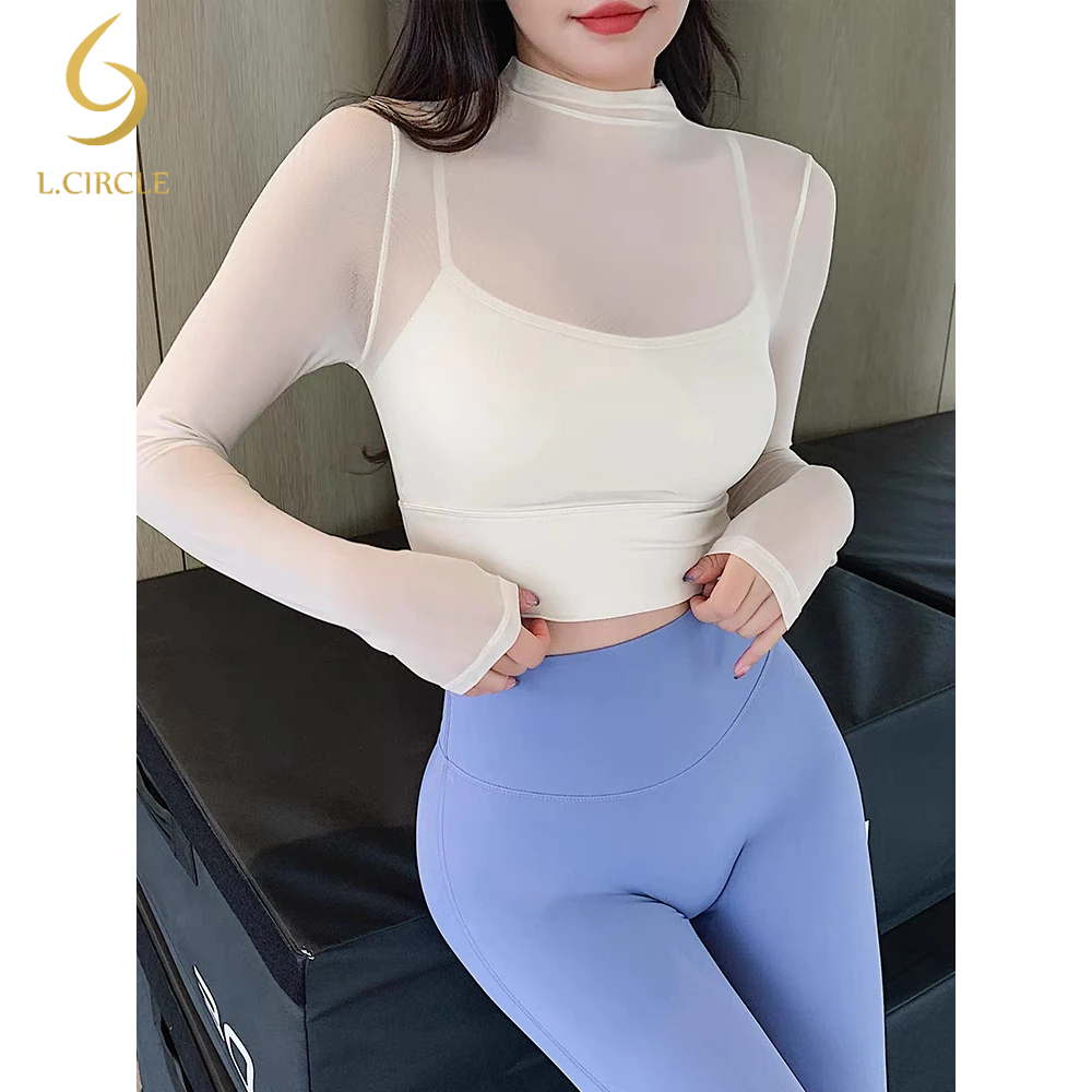 L.CIRCLEWomen โยคะแขนยาวผ้าตาข่ายแห้งเร็วเสื้อกีฬาเซ็กซี่พร้อมแผ่นคงที่ ราคา ถูกที่สุด ดีลบีเคเค แกลเลอรีภาพที่ 3