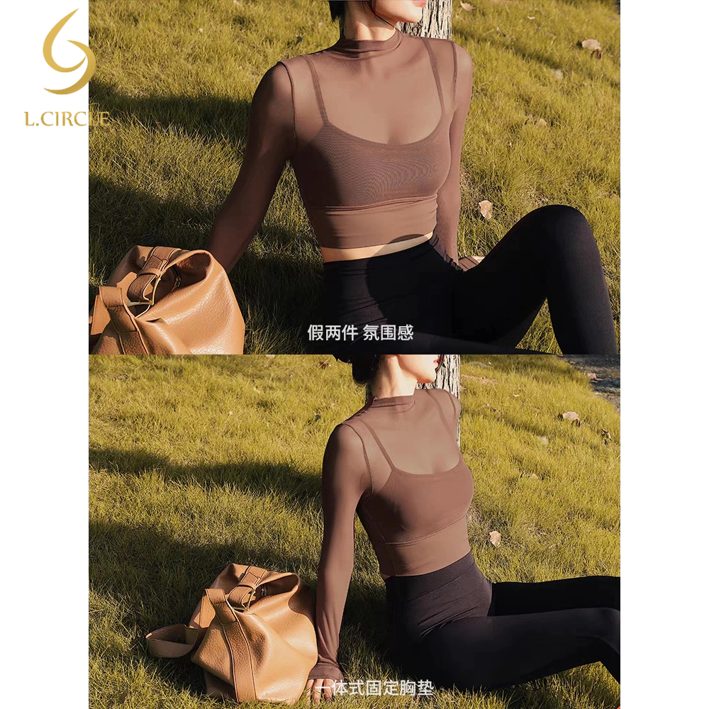 L.CIRCLEWomen โยคะแขนยาวผ้าตาข่ายแห้งเร็วเสื้อกีฬาเซ็กซี่พร้อมแผ่นคงที่ ราคา ถูกที่สุด ดีลบีเคเค แกลเลอรีภาพที่ 9