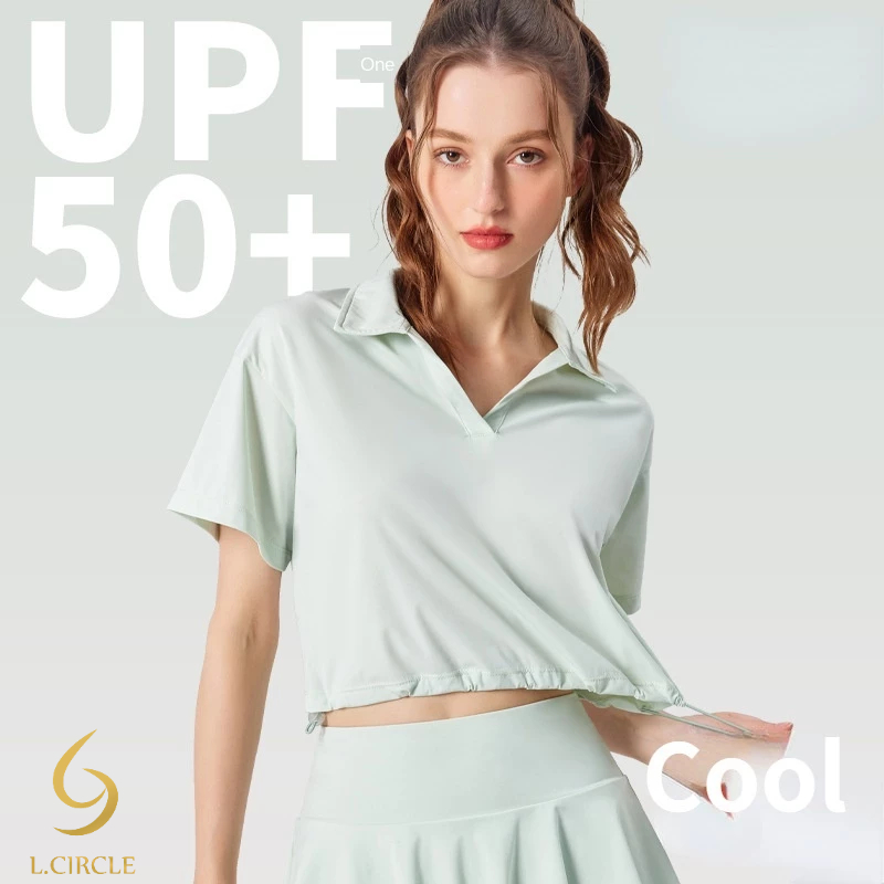 L.CIRCLESports Top Polo Neack Adjustable Hem Cool Fabric Stretch Running Fitness