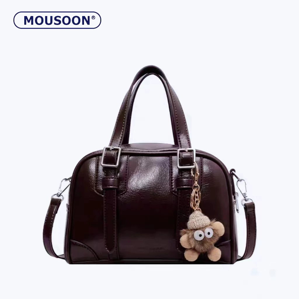 Mousoon กระเป๋าสะพายผู้หญิงเวอร์ชั่นเกาหลี Vintage Maillard Ins กระเป๋าโบว์ลิ่งแบบพกพา