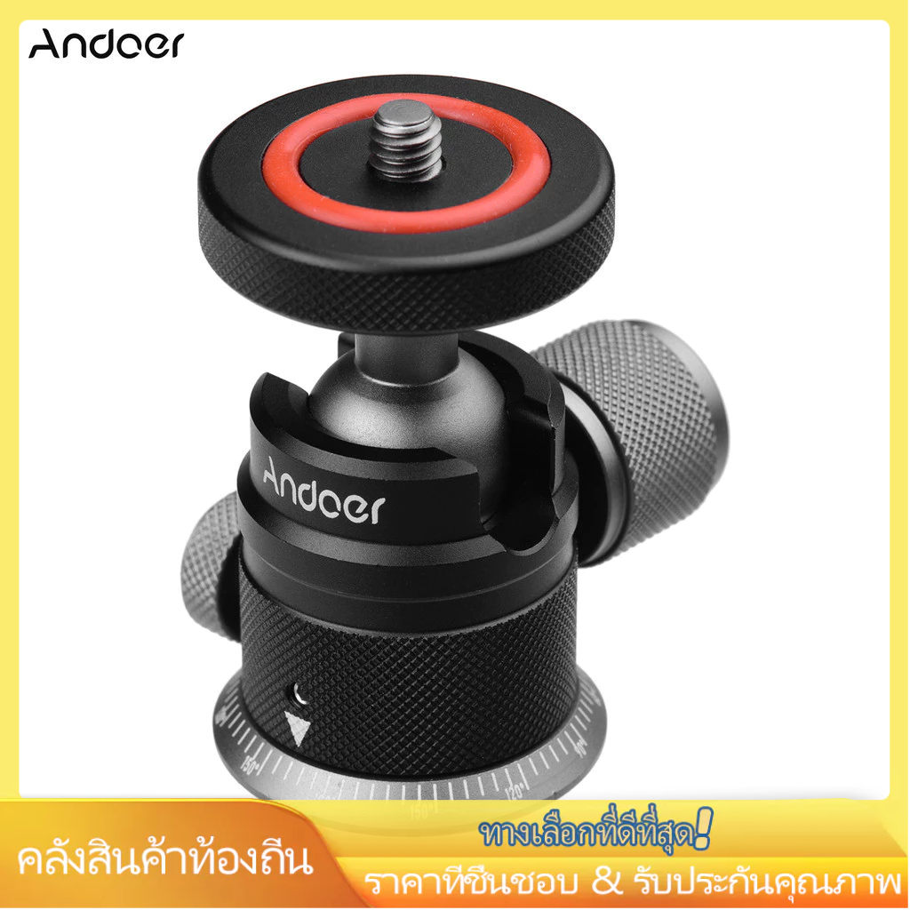 Andoer ขาตั้งกล้องอลูมิเนียมอัลลอยด์ หัวบอลพาโนรามา 360° หมุนได้ 180° เมาท์ขาตั้งกล้อง 1/4 พร้อมฐานสเกล สําหรับกล้อง DSLR
