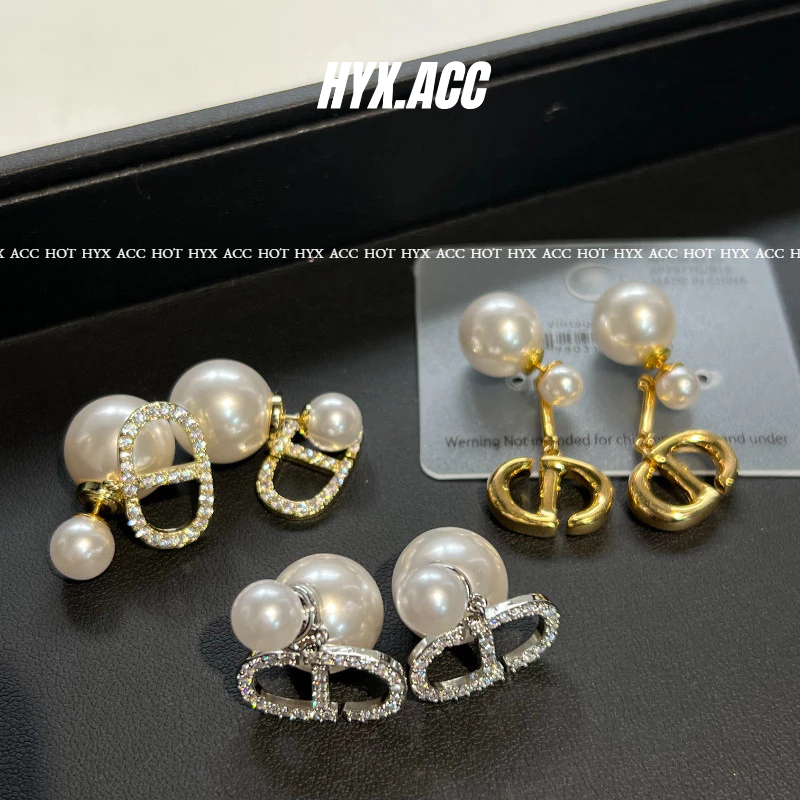 ต่างหูมุก รูปตัวอักษร ลําลอง สไตล์เกาหลี สําหรับผู้หญิง [Cd]