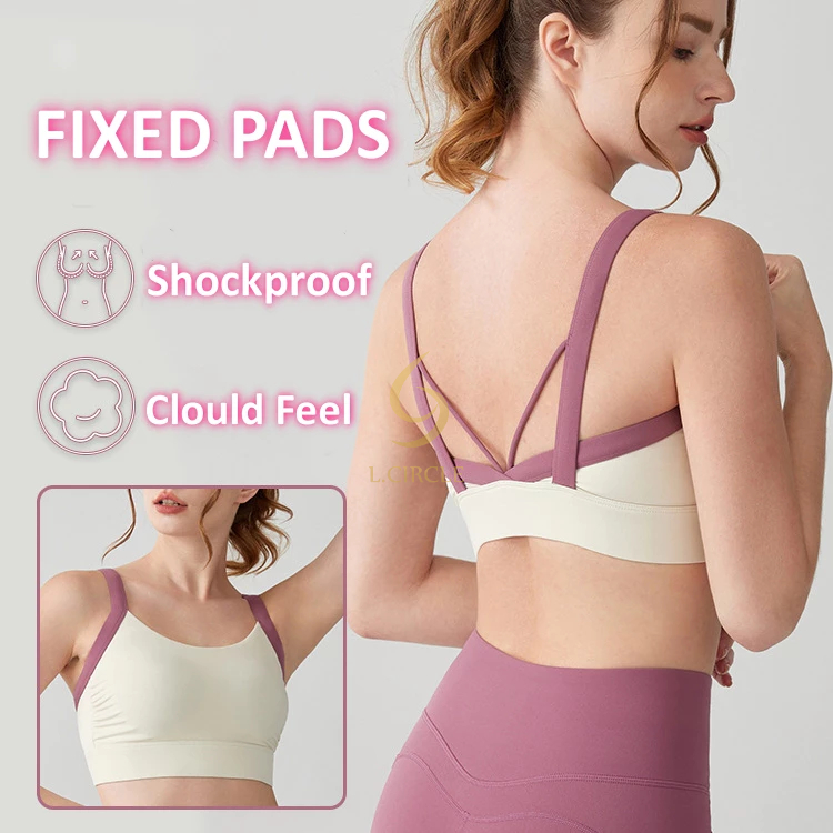 L.CIRCLE Yoga Sports Bra Fixed Pads กันกระแทก Contrast Color Good Support
