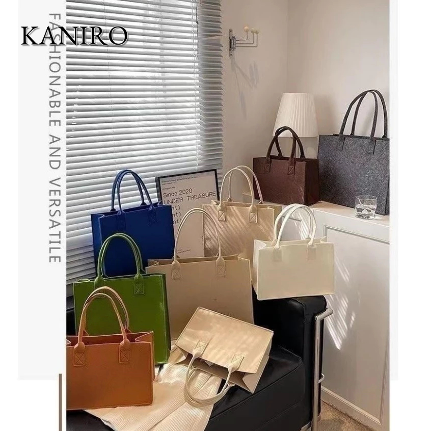Kaniro กระเป๋าถือ กระเป๋าสะพายไหล่ ผ้าสักหลาด ทรงโท้ท ขนาดใหญ่ จุของได้เยอะ ลายตัวอักษร แฟชั่นทันสมัย สําหรับสตรี