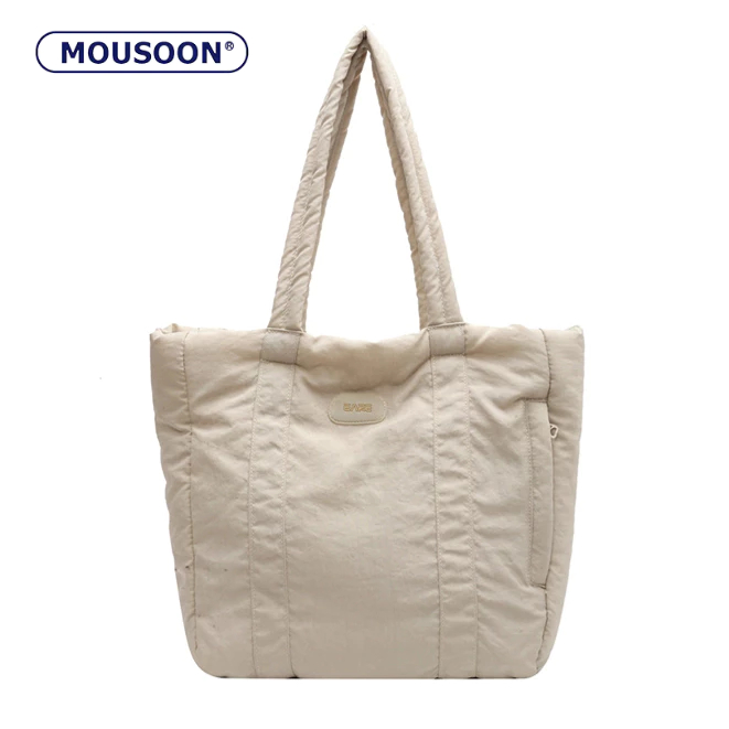 Mousoon กระเป๋าสะพายสตรีข้าวเหนียวนุ่มพับนักเรียนเวอร์ชั่นเกาหลีอเนกประสงค์ Instagram Class ความจุขนาดใหญ่ Commuter Handheld Nylon Tote Bag
