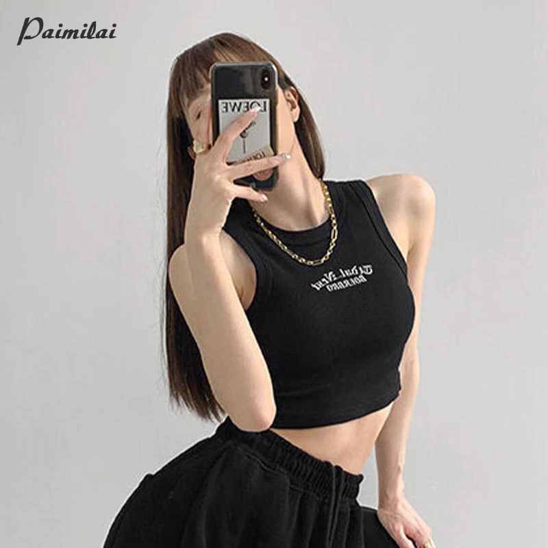 PAIMILAI เสื้อยืด แขนกุด ปักลายตัวอักษร สไตล์ยุโรปและอเมริกา สําหรับเด็กผู้หญิง