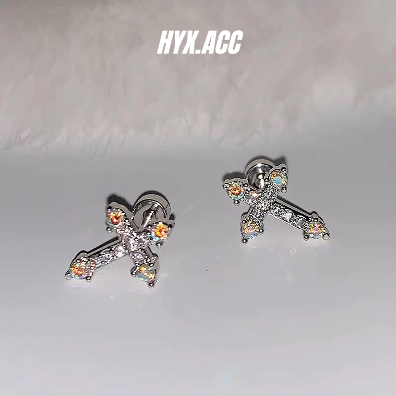 ต่างหูสตั๊ด ประดับเพทาย แบบหมุนได้ สุดชิค สีหวาน สําหรับผู้หญิง และผู้ชาย