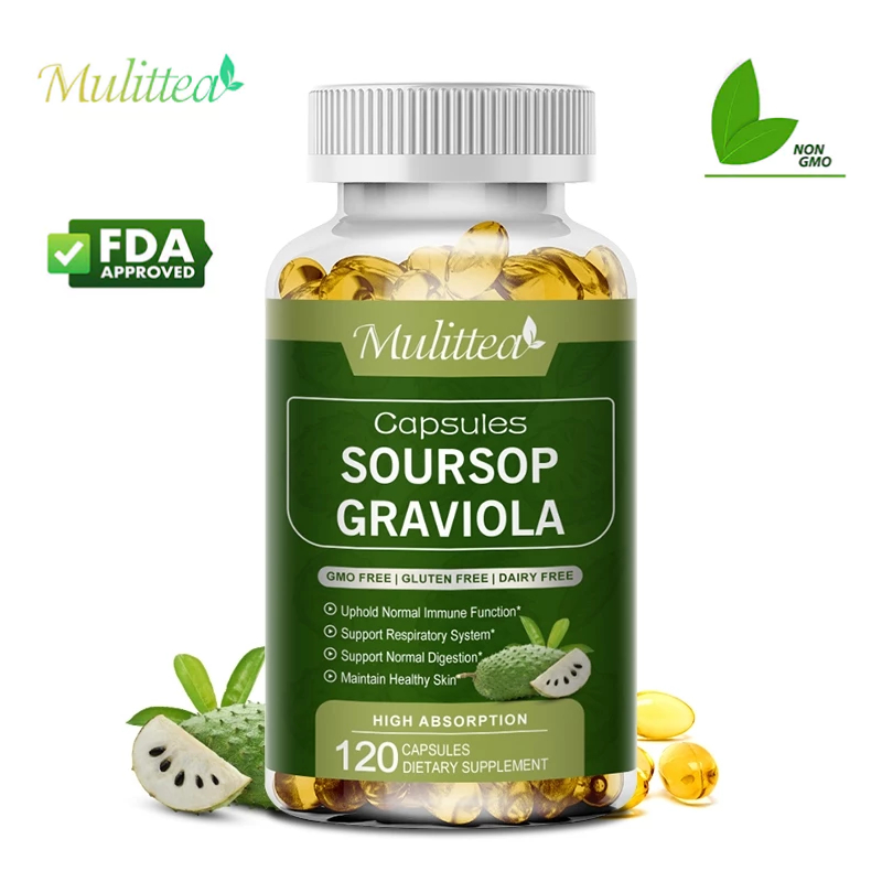 Mulittea Soursop Graviola Capsules ทุเรียนเทศ แคปซูล การสนับสนุนเซลล์และการฟื้นฟู ภูมิคุ้มกันเพิ่มอารมณ์และสุขภาพตับ