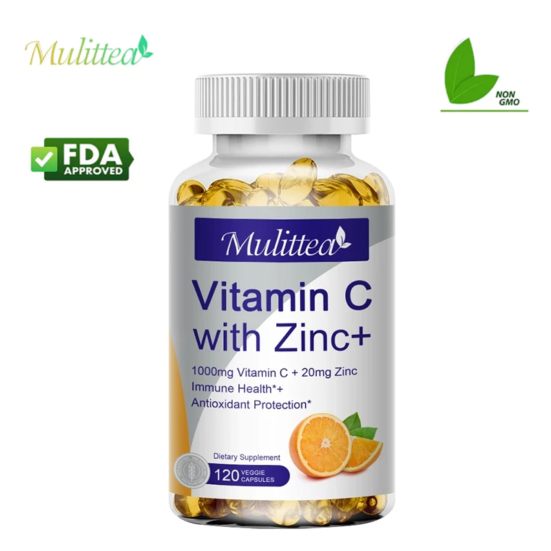 Mulittea 1000MG Vitamin C + 20MG Zinc Capsules วิตามินซี + แคปซูลสังกะสี ภูมิคุ้มกันสุขภาพและการป้องกันสารต้านอนุมูลอิสระ