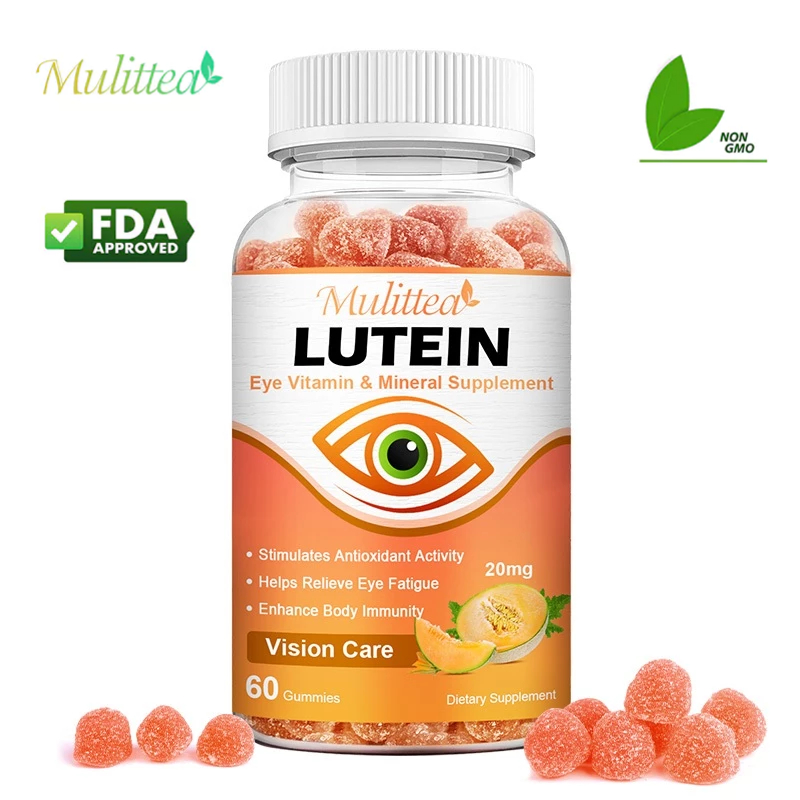 Mulittea Lutein Gummies Eye Vitamin &amp; Mineral Supplement ลูทีน วิตามินบำรุงสายตา อาหารเสริมแร่ธาตุ กระตุ้นการทำงานของสารต้านอนุมูลอิสระ ช่วยบรรเทาสายตา และเพิ่มภูมิคุ้มกันของร่างกาย (รสฮามิเมลอน)