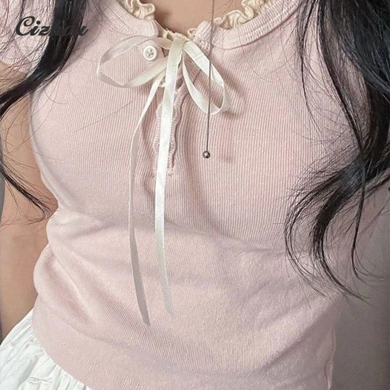 Cizhou เสื้อยืดคอวี เปิดไหล่ข้างขวา สไตล์เรโทร สําหรับผู้หญิง