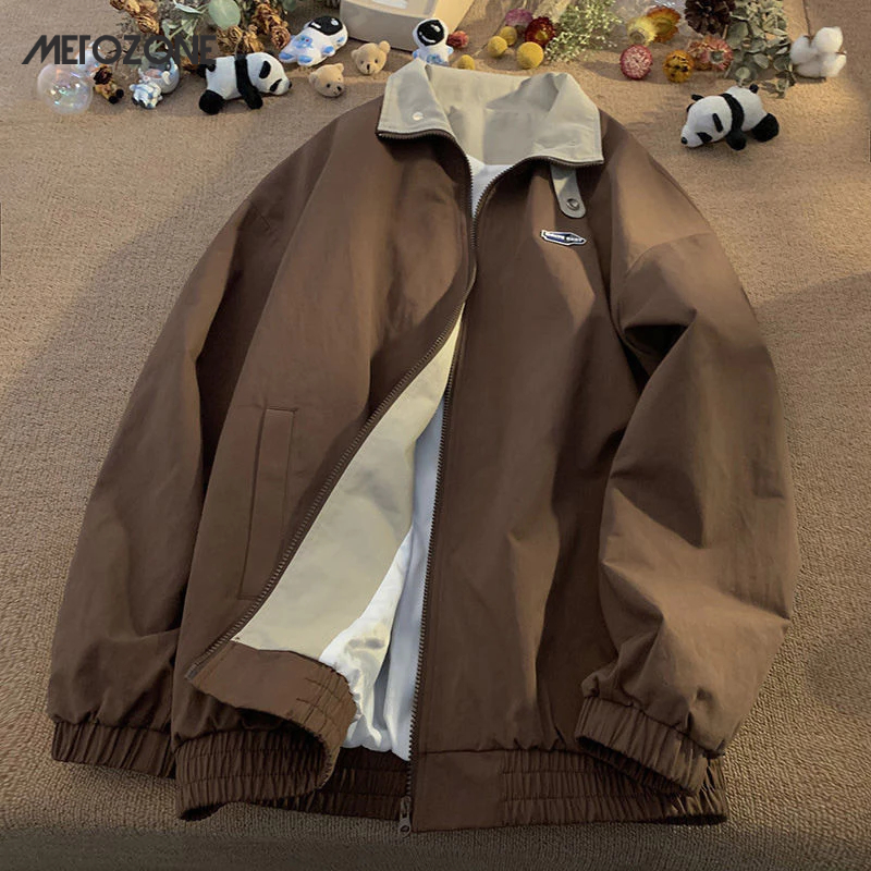 Metozone เสื้อแจ็กเก็ตทํางาน มีฮู้ด สไตล์อเมริกัน สําหรับผู้หญิง คู่รัก