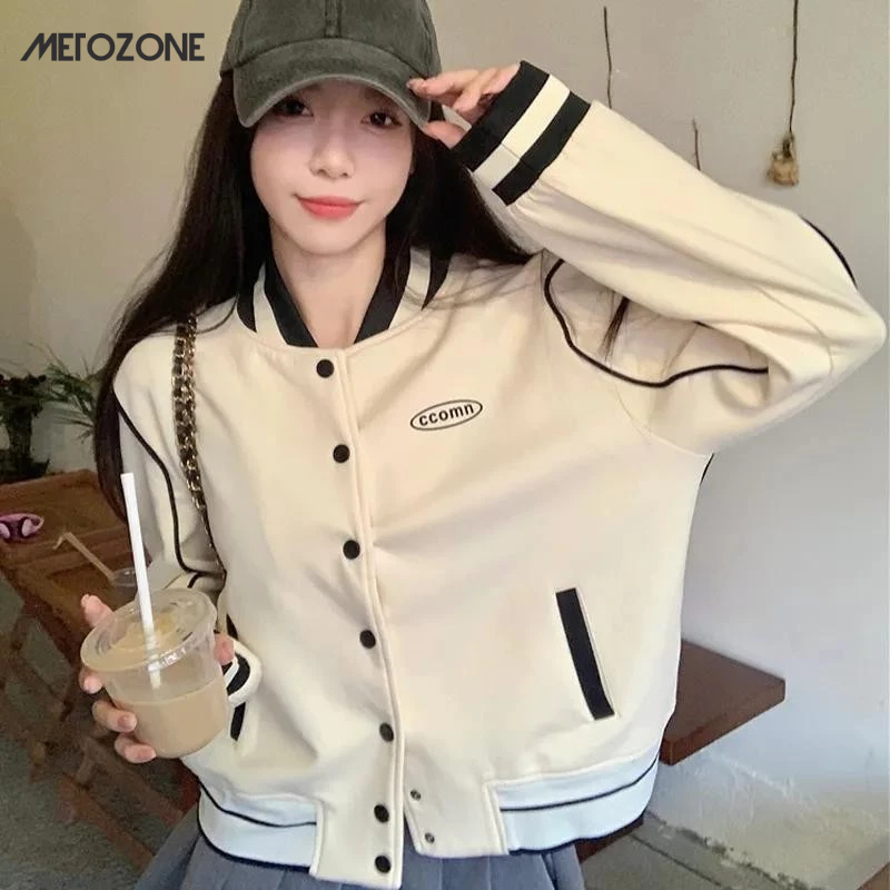 Metozone เสื้อแจ็กเก็ตเบสบอล สีตัดกัน
