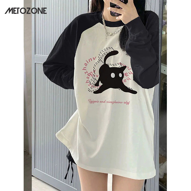 Metozone เสื้อยืดแขน raglan สีตัดกัน ระดับไฮเอนด์ สําหรับคู่รัก