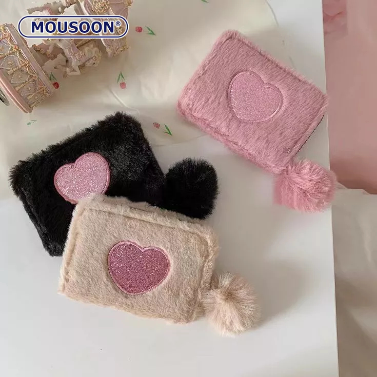 Mousoon Ladies Plush Heart กระเป๋าใส่เหรียญซิป