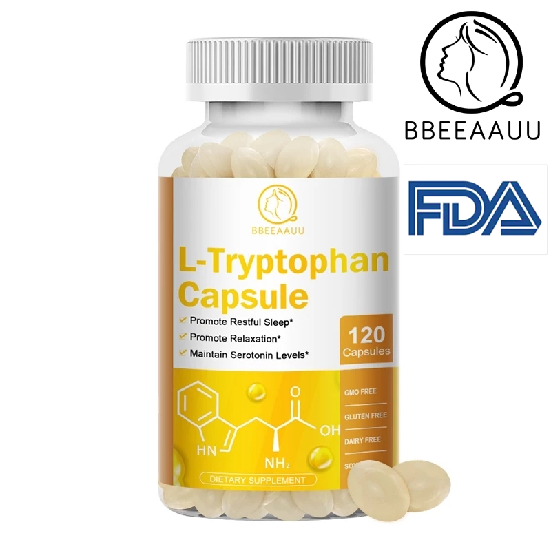 【BBEEAAUU】 L-Tryptophan Capsule-1000MG.promotes relaxation.sleep Qualityneurosis . สําหรับผู้ชาย และ