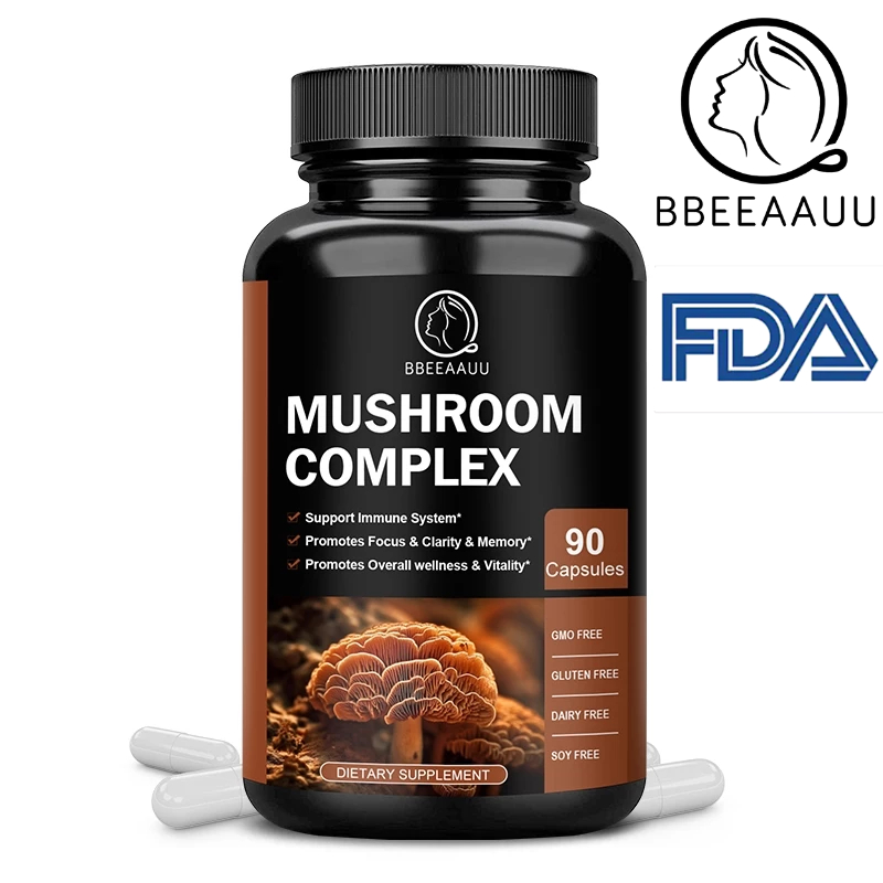 【BBEEAAUU】 Mushroom Complex-800mg เห็ด เห็ด รองรับระบบภูมิคุ้มกัน ส่งเสริมการโฟกัส และความชัดเจน และความจํา ความชัดเจนทางจิตใจ ส่งเสริมการรักษาอย่างล้ําลึก สําหรับผู้ชาย และผู้หญิง