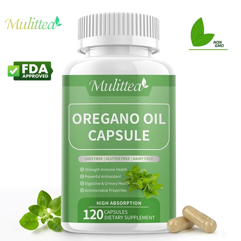 Mulittea Oregano Oil Hard Capsules Oregano Leaf Extract แคปซูลน้ำมันออริกาโน สารสกัดจากใบออริกาโน เสริมสุขภาพภูมิคุ้มกัน, สารต้านอนุมูลอิสระอันทรงพลัง, สุขภาพทางเดินอาหารและทางเดินปัสสาวะ, คุณสมบัติต้านจุลชีพ
