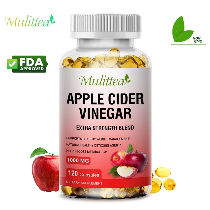 Mulittea Apple Cider Vinegar Capsules แคปซูลน้ำส้มสายชูแอปเปิ้ลไซเดอร์ การผสมผสานความแข็งแกร่งพิเศษ, รองรับการควบคุมน้ำหนักอย่างดีต่อสุขภาพ, สารดีท็อกซ์เพื่อสุขภาพตามธรรมชาติ, ช่วยเพิ่มการเผาผลาญ