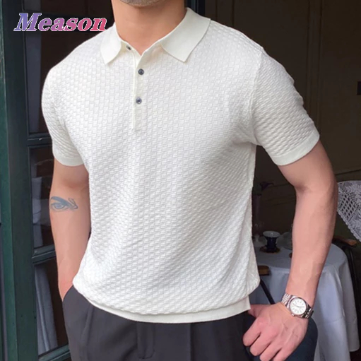 Meason cool Polo™เสื้อโปโลยับยั้งกลิ่นเหงื่อ ผ้าถักยืดหยุ่น สีดำ สีขาว สีน้ำตาล[ลวดลาย เสื้อโปโล]A20