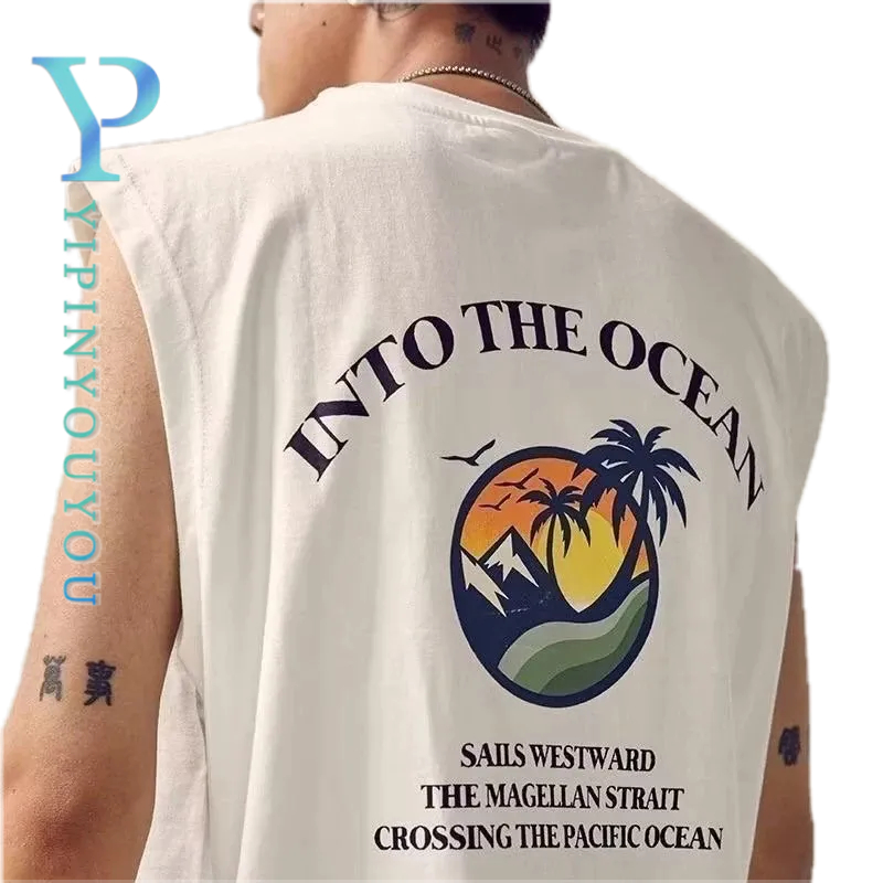 YIPINYOUYOU  2023 ผู้ชายใหม่ผ้าฝ้ายแขนกุดเสื้อยืดแฟชั่นหลวมผู้ชายเสื้อกั๊กเสื้อยืดวันหยุดชายหาด