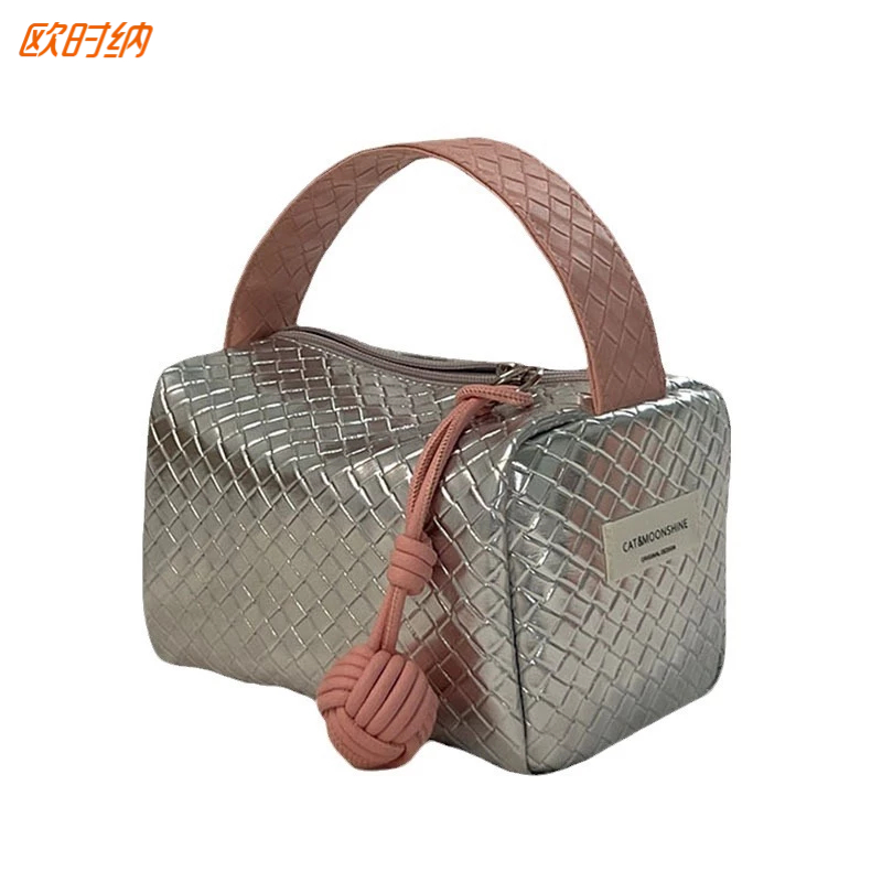 Just STAR กระเป๋าถือ กระเป๋าเครื่องสําอาง แบบพกพา สีเงิน สีชมพู สําหรับผู้หญิง