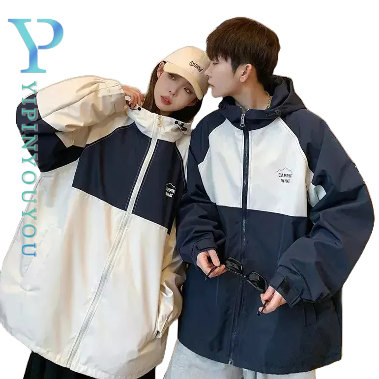 YIPINYOUYOU เสื้อแจ็คเก็ตผู้ชายแขนยาวเยาวชนยอดนิยมสไตล์ญี่ปุ่นแบบเรียบง่ายสไตล์ฮาราจูกุหลวมเสื้อแจ็คเก็ตแขนยาวมีฮู้ดชายและหญิงสามารถใส่เป็นคู่ได้