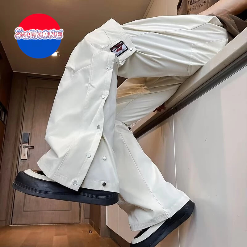Suikone กางเกงคาร์โก้ลําลอง ติดกระดุม สีพื้น แฟชั่นฤดูใบไม้ผลิ สไตล์อเมริกัน