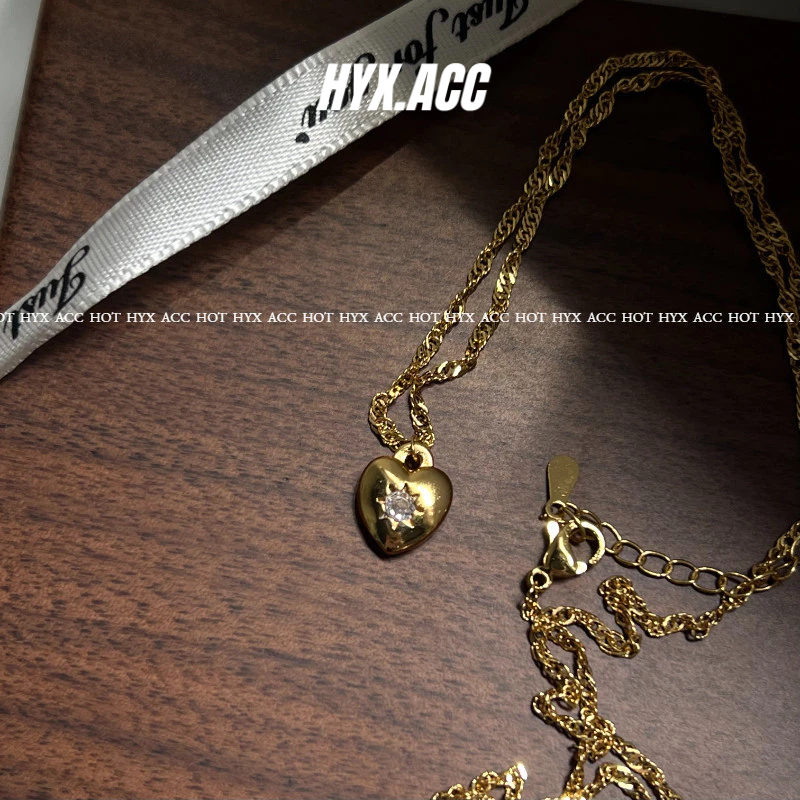สร ้ อยคอผู ้ หญิงหวาน Cool Vintage Gold Heart สร ้ อยคอ Basic Matching สร ้ อยคอ