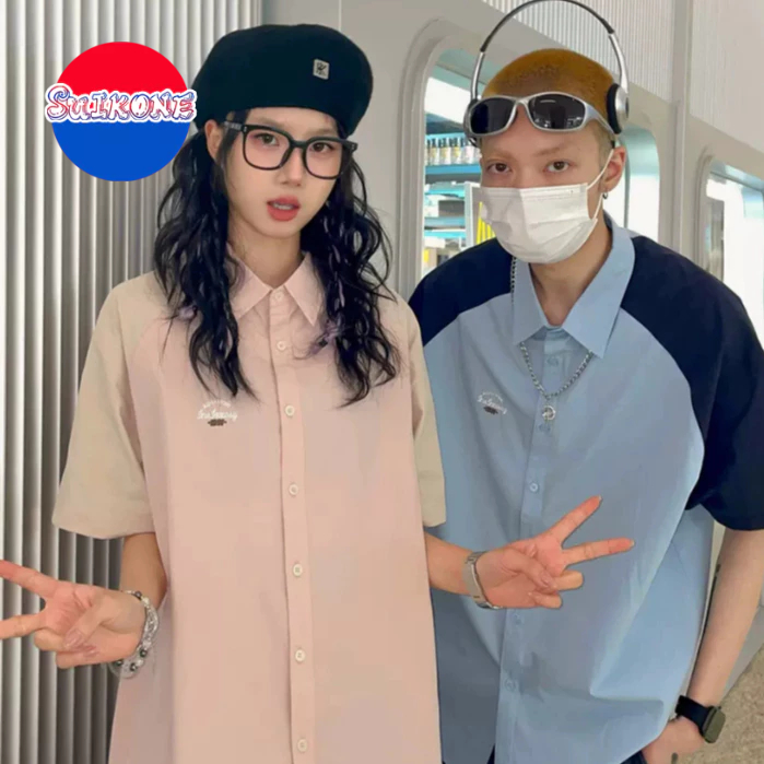 Suikone ฤดูร ้ อนสบายๆสไตล ์ เป ็ นกลางเสื ้ อแขนสั ้ นอเมริกันย ้ อนยุคสไตล ์ ฮ ่ องกงเสื ้ อแขนraglan