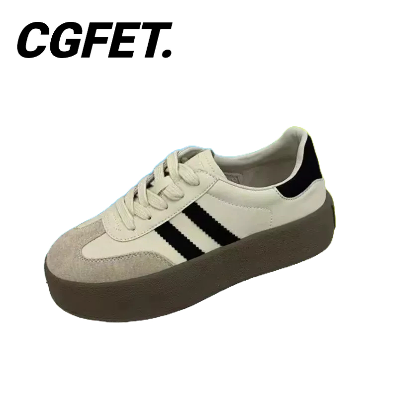 CGF.SNEAKERS.รองเท้ากีฬาลําลอง หนังวัวแท้ แบบหนา แฟชั่นคลาสสิก สไตล์เยอรมัน สําหรับผู้หญิง