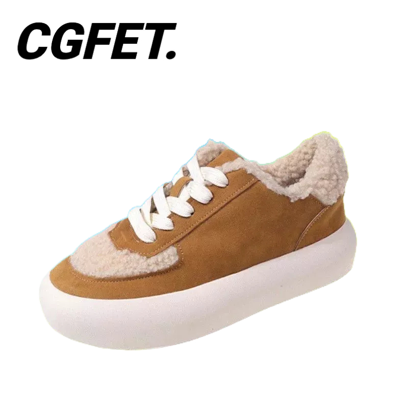 CGF.SNEAKERS.รองเท้ากีฬา รองเท้าแพลตฟอร์มลําลอง ผ้าฟลีซ ให้ความอบอุ่น แฟชั่นใหม่ สไตล์ฮ่องกง สําหรับผู้หญิง