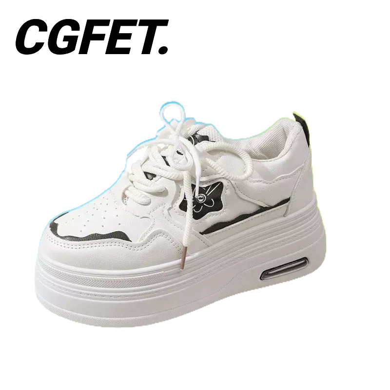 CGF.SNEAKERS.รองเท้าผ้าใบ พื้นหนา เสริมส้น สีขาว เข้ากับทุกการแต่งกาย สไตล์สปอร์ต สําหรับผู้หญิง