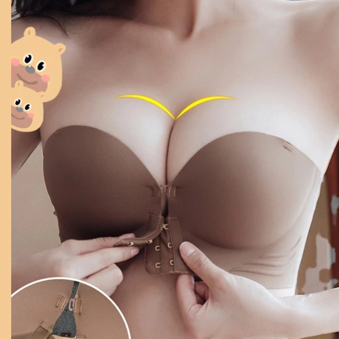 🎀bearbra🎀ชุดชั้นในเกาะอกดันทรงปิดหน้าอก หัวเข็มขัดด้านหน้า สําหรับผู้หญิงบราไร้สาย