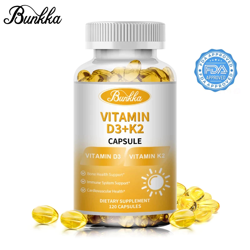Bunkka Vitamin D3+K2 วิตามินดี3 แคลเซียม ดูดซึม สนับสนุนระบบกระดูกและภูมิคุ้มกัน（ผลิตภัณฑ์เสริมอาหารให้แคลเซียมและวิตามิน）