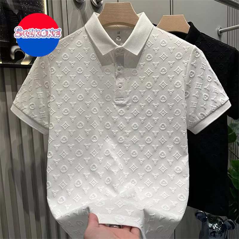Suikone แฟชั ่ น jacquard เสื ้ อโปโลลําลองฤดูร ้ อนที ่ สะดวกสบายและระบายอากาศได ้ เสื ้ อโปโลแขนสั ้ นปกบาง