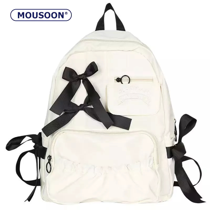 Mousoon กระเป๋านักเรียนหญิงญี่ปุ่นสไตล์วิทยาลัยน่ารักสีตัดกัน Bowknot จีบบุคลิกภาพ