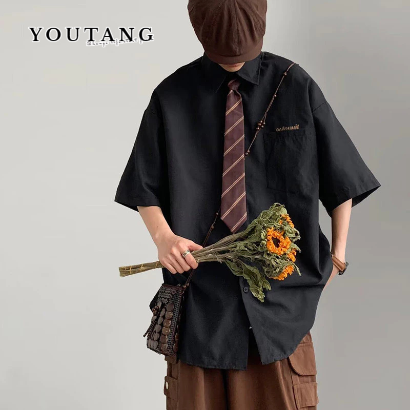 YOUTANG ชุดเนคไทฤดูร ้ อนของผู ้ ชายดีไซน ์ ระดับไฮเอนด ์ เสื ้ อเชิ ้ ตแขนสั ้ นสไตล ์ วิทยาลัยอินเทรนด ์