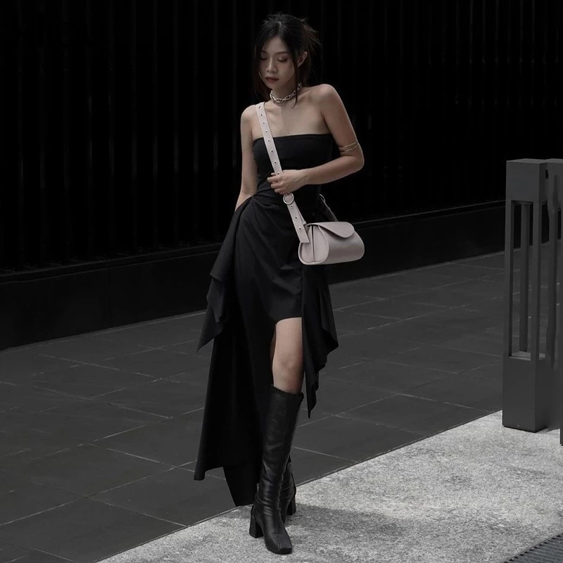 Kliou เซ ็ กซี ่ Elegant Maxi ชุดปิดไหล ่ ปิดแขน Solid Wrap หน ้ าอกไม ่ สม ่ ําเสมอรูปร ่ างกระโปรงดูทินเนอร ์ การออกแบบอาวุโส 2024 Summertime Lady ใหม ่