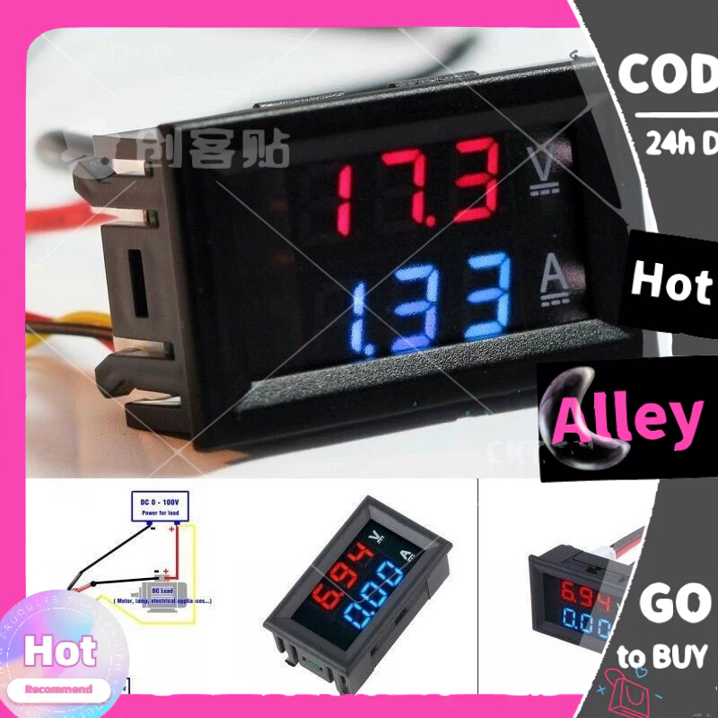 Alley☽Dual LED 3 หลักดิจิตอล DC 100V 10A โวลต ์ มิเตอร ์ แอมป ์ แรงดันไฟฟ ้ าแอมป ์ Power Meter