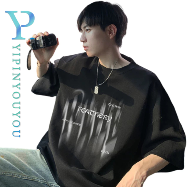 ยี่ปินยูยู เสื้อยืดผู้ชายแขนสั้นแฟชั่นใหม่อเมริกันย้อนยุคหลวมสบายๆสไตล์เรียบง่ายผ้าฝ้ายสไตล์เป็นกลางแขนสั้นด้านบน