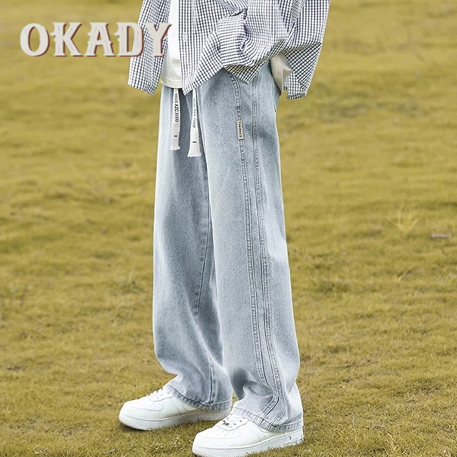 Okady  กางเกงยีนส์ผู้ชายไซส์ใหญ่กระบอกเกาหลีแฟชั่นกางเกงขายาวผู้ชาย