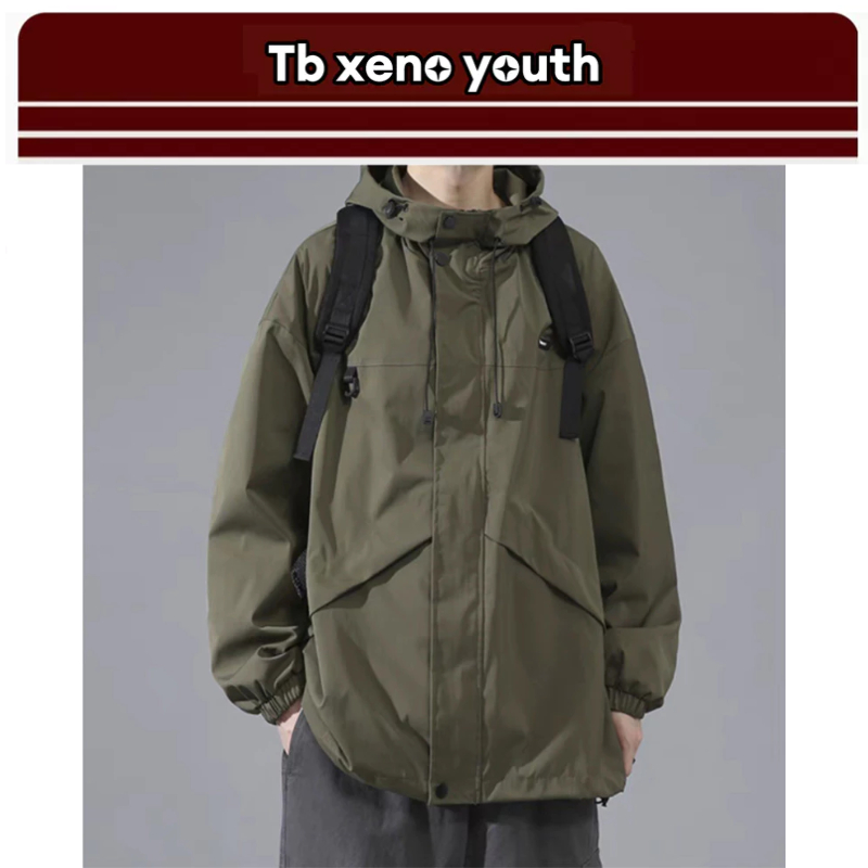 Tb xeno เสื้อแจ็คเก็ตผู้ชายเยาวชนสไตล์เกาหลีปักลายแขนยาวมีฮู้ดแฟชั่นชาร์จด้านบน