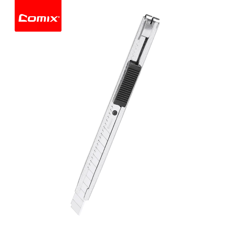 Comix มีดอเนกประสงค์ 9 มม. พร้อมระบบล็อคด้วยมือ สีเงิน - เครื่องมือตัดกระดาษ วอลเปเปอร์ และสำนักงานแบบแม่นยำ