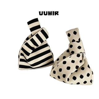 UUMIR   กระเป๋าถือลําลอง ผ้าถัก ลายจุด แฮนด์เมด