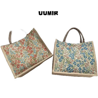 UUMIR   กระเป๋าอาหารกลางวันลําลอง ผ้าลินิน แฟชั่นเรียบง่าย