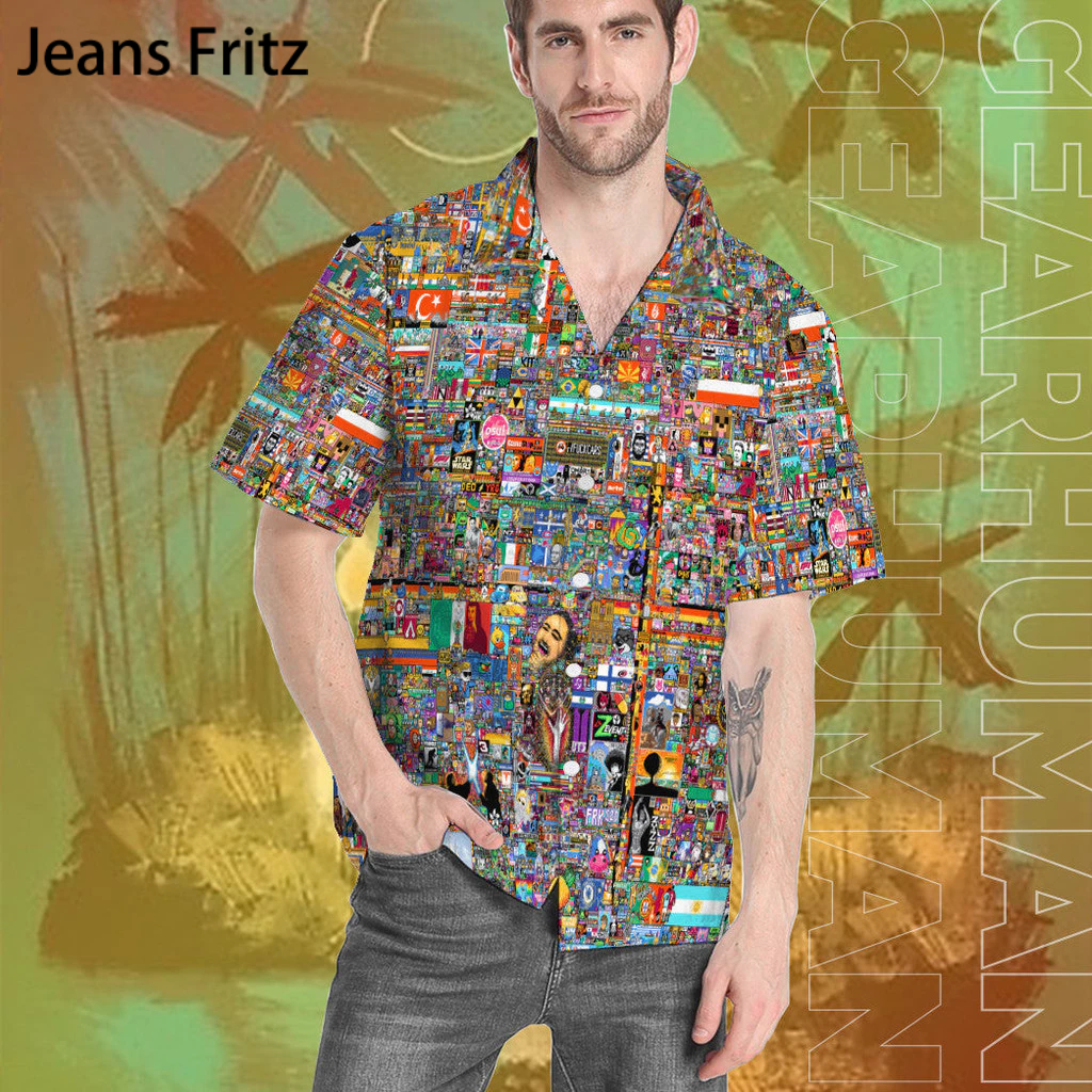 เสื้อเชิ้ตฮาวาย พิมพ์ลาย R Place Reddit 3 มิติ สไตล์ฮาวาย